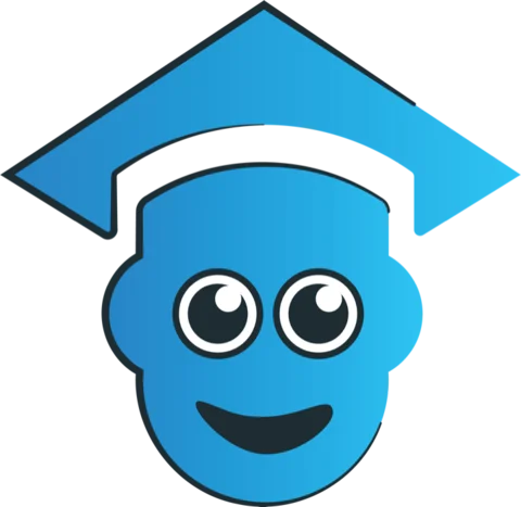 La mascotte UjuziHub, un élève coiffé d'un chapeau de diplômé
